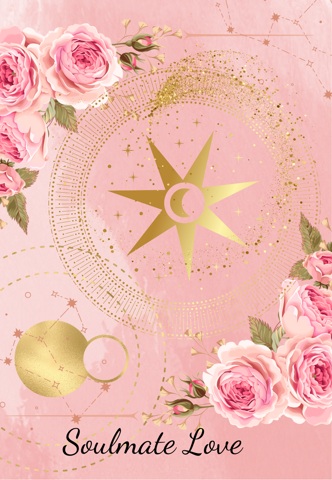 rose border and gold star elements on pink background 